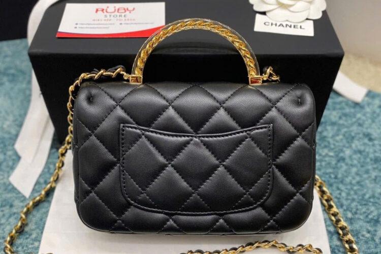 Túi CN 24SS Mini Flap Bag Top Handle Black Lambskin GHW 19CM đen