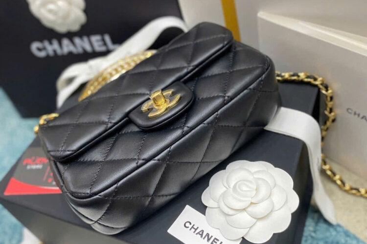 Túi CN 24SS Mini Flap Bag Top Handle Black Lambskin GHW 19CM đen
