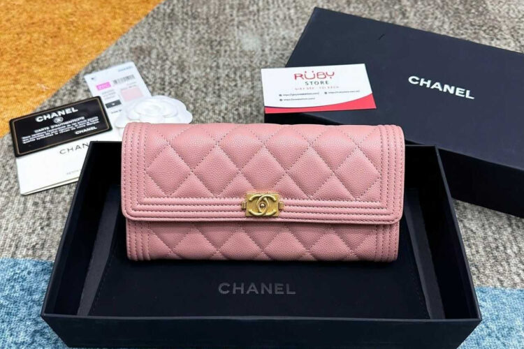 Túi CN Boy Long Flap Wallet Pink Caviar GHW Màu Hồng