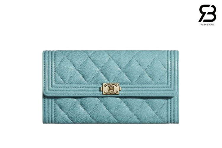 Túi CN Boy Long Flap Wallet Tiffany Blue Caviar GHW Xanh Dương