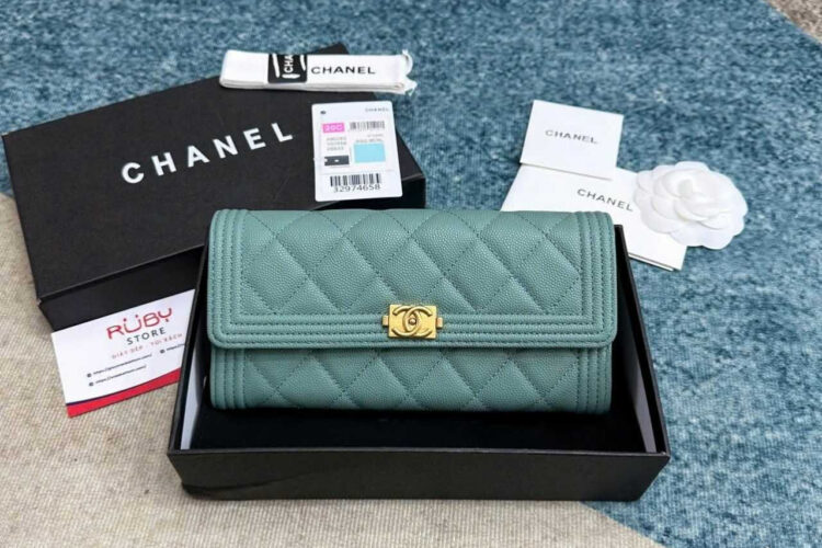 Túi CN Boy Long Flap Wallet Tiffany Blue Caviar GHW Xanh Dương