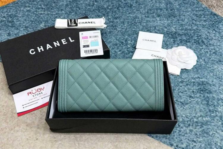 Túi CN Boy Long Flap Wallet Tiffany Blue Caviar GHW Xanh Dương