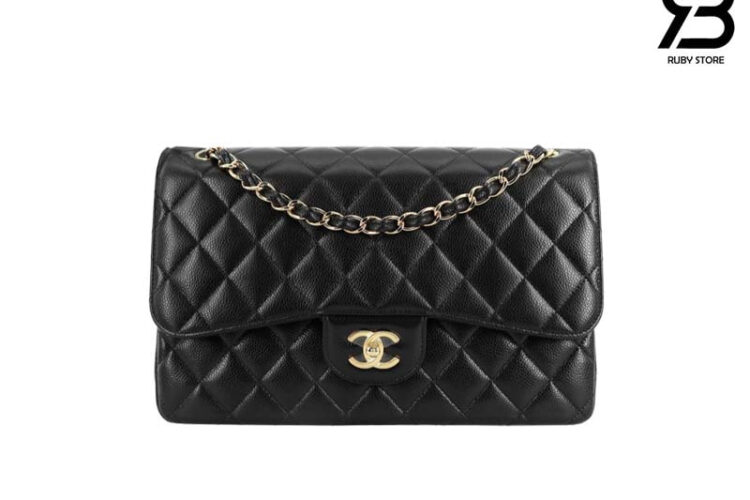 Tui CN Classic Large Black Caviar GHW 30CM đen Khóa Vàng