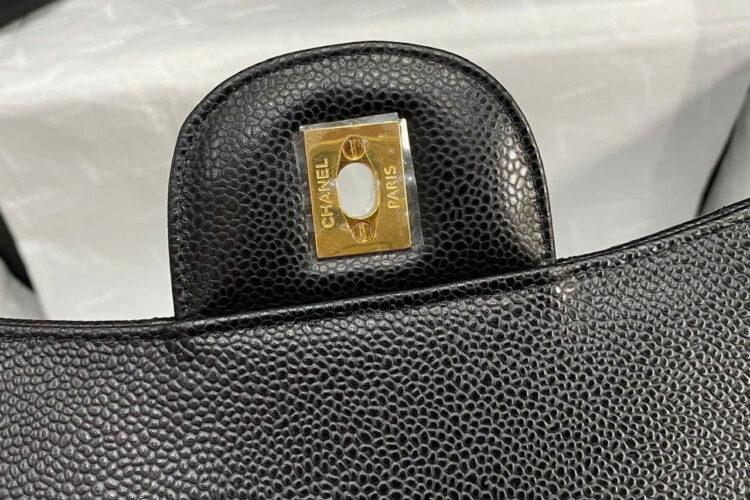 Tui CN Classic Large Black Caviar GHW 30CM đen Khóa Vàng Best Pháp