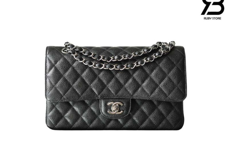 Tui CN Classic Medium Black Caviar SHW 25.5CM đen Khóa Bạc