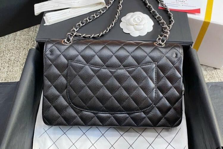 Tui CN Classic Medium Black Caviar SHW 25.5CM đen Khóa Bạc Best Pháp