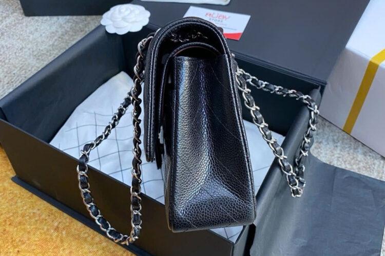 Tui CN Classic Medium Black Caviar SHW 25.5CM đen Khóa Bạc Best Pháp