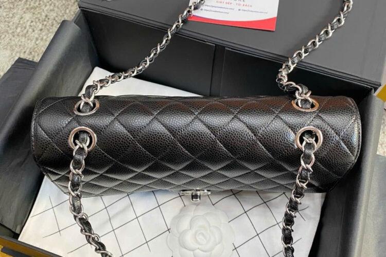 Tui CN Classic Medium Black Caviar SHW 25.5CM đen Khóa Bạc Best Pháp
