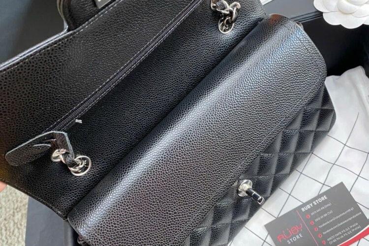 Tui CN Classic Medium Black Caviar SHW 25.5CM đen Khóa Bạc Best Pháp