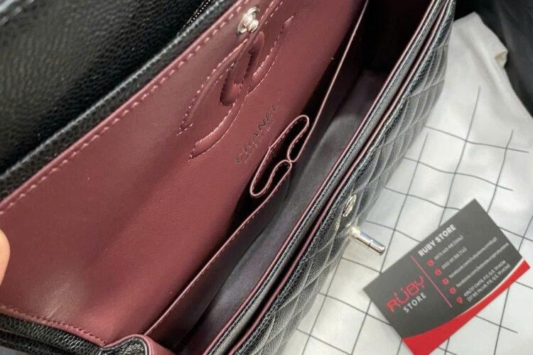 Tui CN Classic Medium Black Caviar SHW 25.5CM đen Khóa Bạc Best Pháp