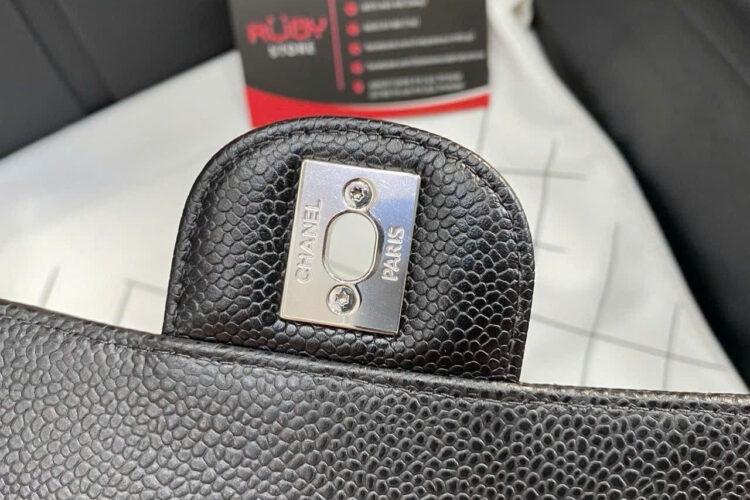 Tui CN Classic Medium Black Caviar SHW 25.5CM đen Khóa Bạc Best Pháp