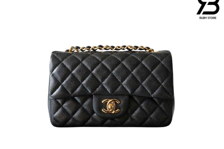 Túi CN Classic Mini 8 Black Caviar GHW 20CM đen Khóa Vàng