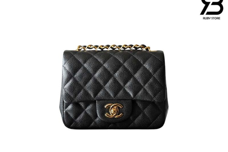 Tui CN Classic Mini Square Black Caviar GHW 16.5CM đen