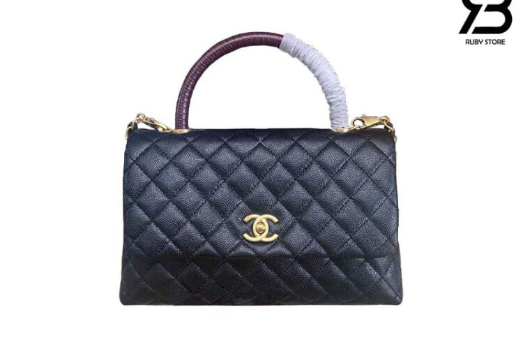 Túi CN Coco Medium Flap Bag Black Caviar Red Lizard Handle 29CM đen