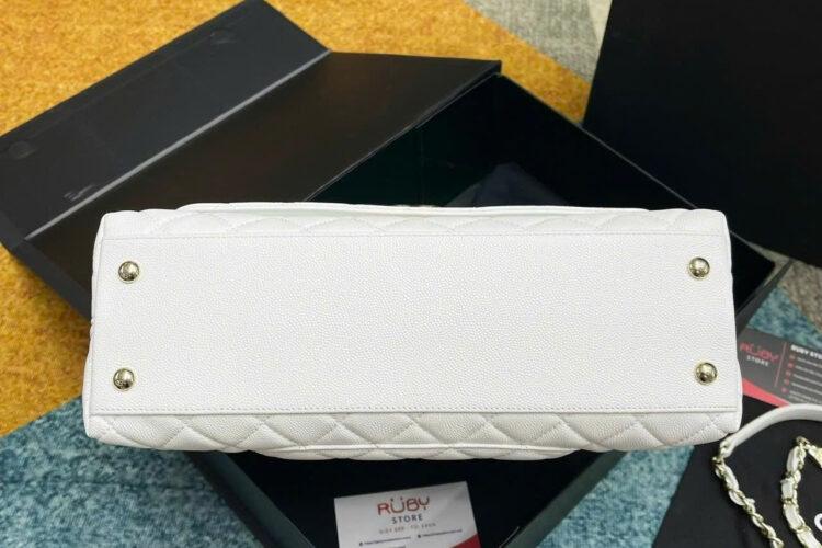 Túi CN Coco Medium Handle Flap Bag White Caviar 29CM Trắng