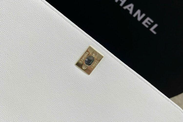 Túi CN Coco Medium Handle Flap Bag White Caviar 29CM Trắng