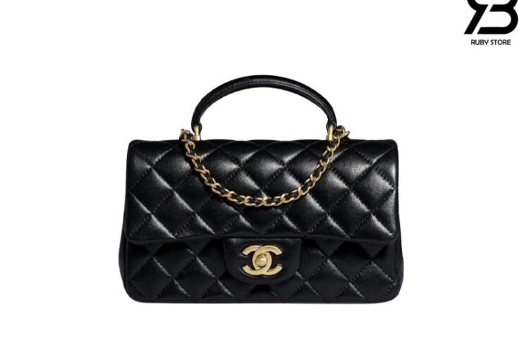 Túi CN Flap Bag Mini 8 Top Handle Màu đen Da Cừu GHW 20CM