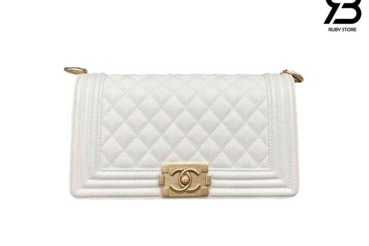 Túi CN Le Boy Medium White Caviar GHW 25CM Màu Trắng
