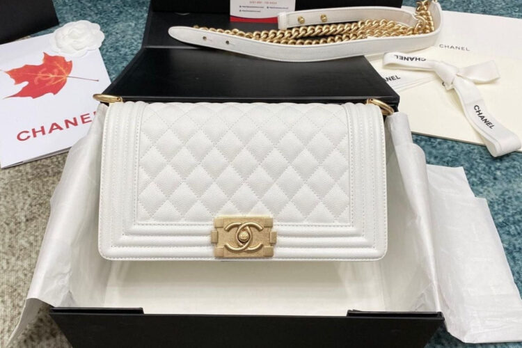 Túi CN Le Boy Medium White Caviar GHW 25CM Màu Trắng