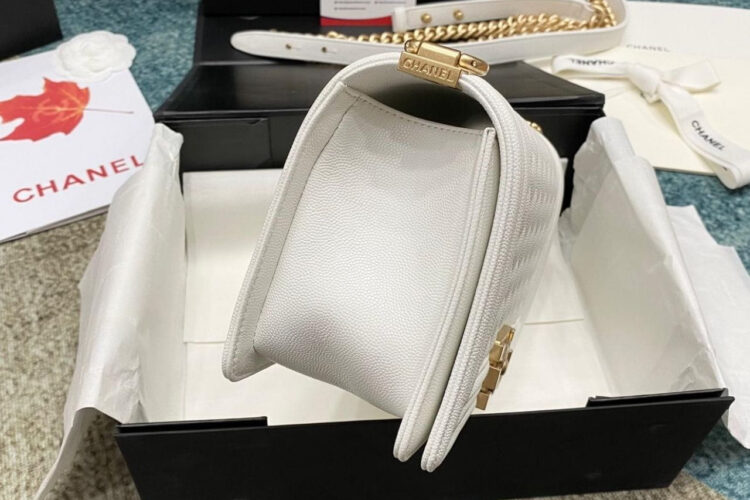 Túi CN Le Boy Medium White Caviar GHW 25CM Màu Trắng