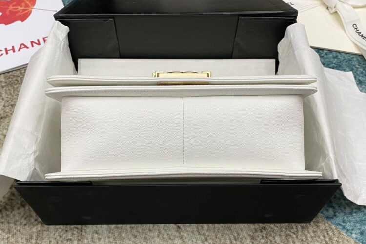 Túi CN Le Boy Medium White Caviar GHW 25CM Màu Trắng