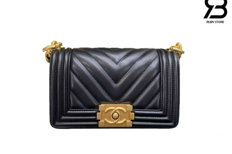Túi CN Le Boy Small Black Lambskin Chevron GHW 20.5CM Màu đen