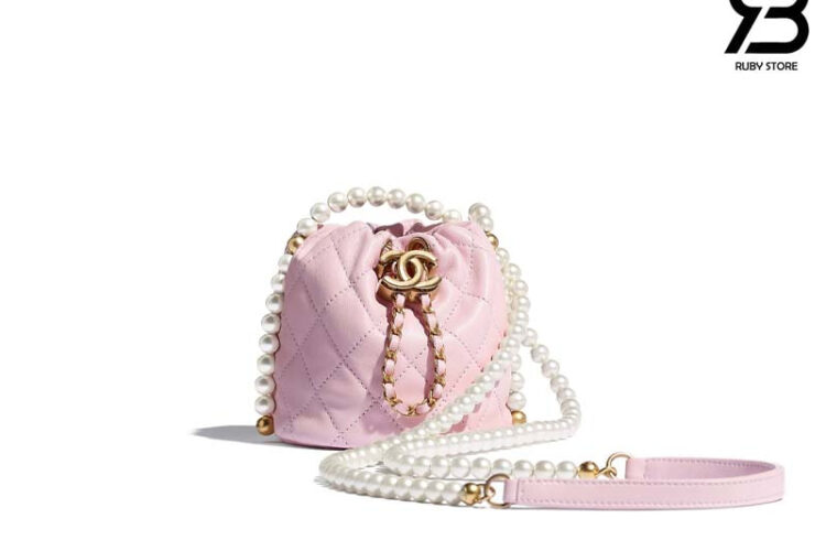 Túi CN Mini Drawstring Bag With Pearl Chain 12CM Màu Hồng