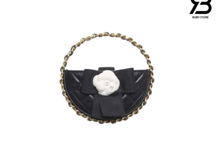 Túi CN Pouch Round Black Lambskin 16CM Da cừu màu đen