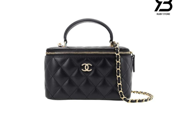 Túi CN Vanity Top Handle Black Lambskin 17CM Màu Đen