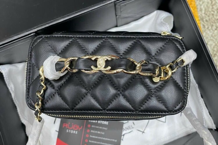 Túi CN Vanity Top Handle Black Lambskin 17CM Màu đen