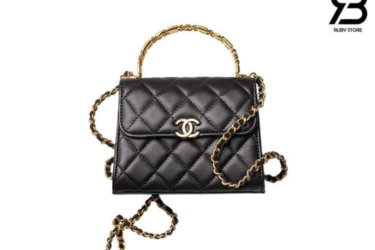Túi Chanel 22B Extra Mini Handle Clutch With Chain Black Lambskin đen