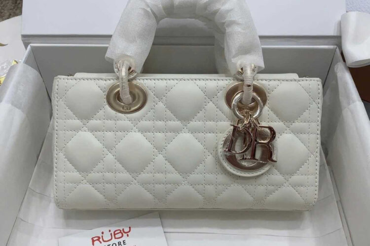 Túi Dior Small Lady D-Joy Latte Lambskin GHW Màu Kem Best Pháp