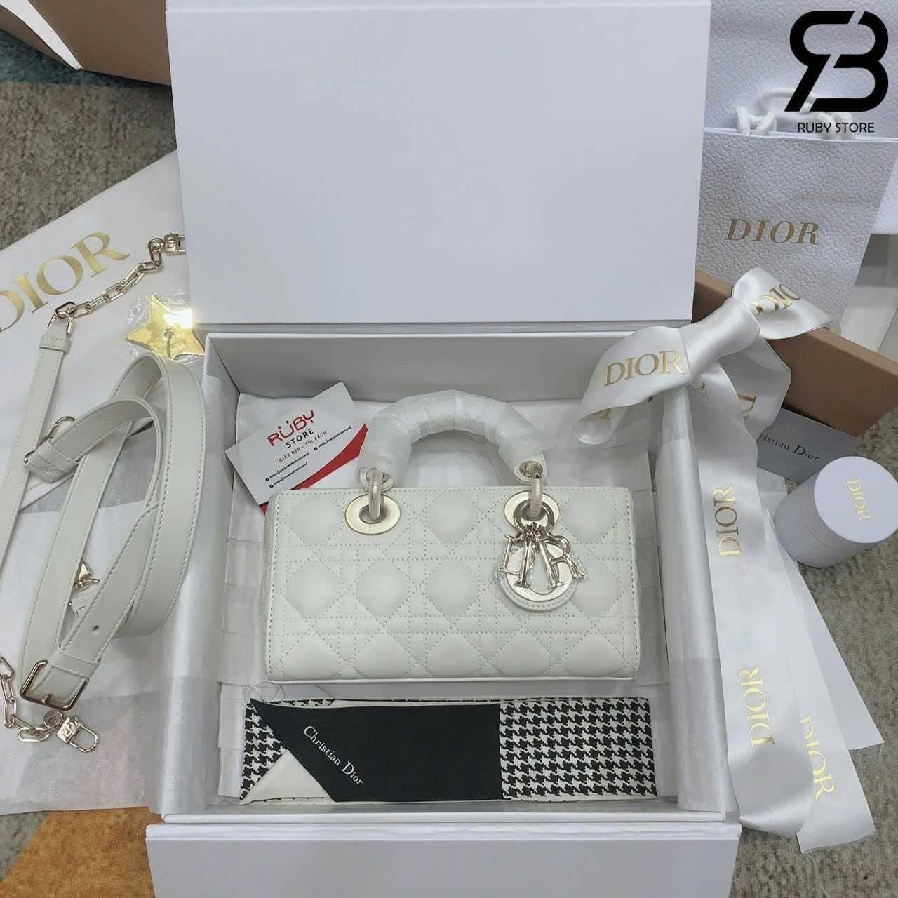 Túi Dior Small Lady D-Joy Latte Lambskin GHW Màu Kem Best Pháp