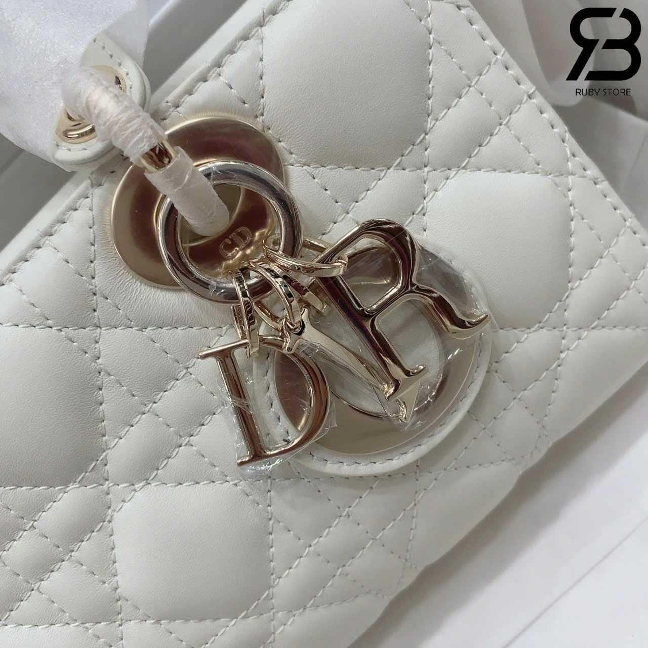 Túi Dior Small Lady D-Joy Latte Lambskin GHW Màu Kem Best Pháp
