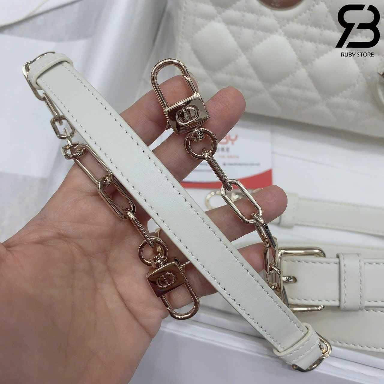 Túi Dior Small Lady D-Joy Latte Lambskin GHW Màu Kem Best Pháp