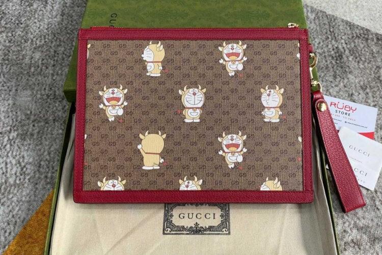 Túi Gucci Doraemon Pouch Mini GG Red Leather Be Đỏ