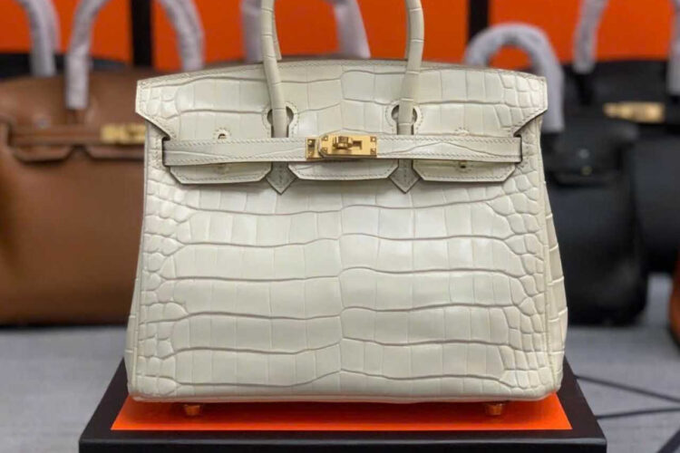 Túi Hermes Birkin 25 Beton Alligaor Embossed GHW Trắng Khâu Tay