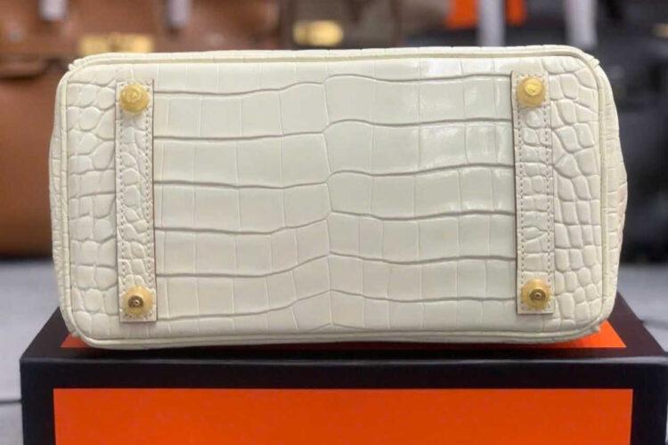 Túi Hermes Birkin 25 Beton Alligaor Embossed GHW Trắng Khâu Tay