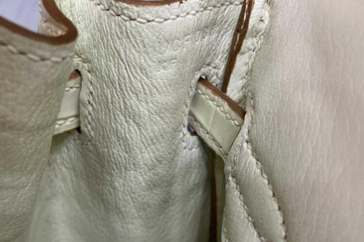 Túi Hermes Birkin 25 Beton Alligaor Embossed GHW Trắng Khâu Tay