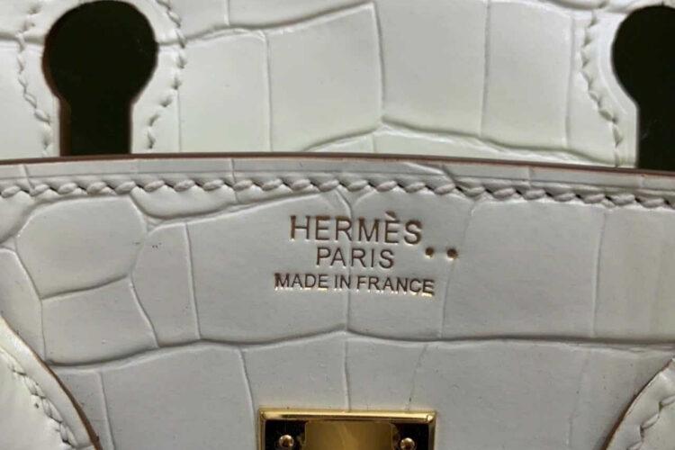 Túi Hermes Birkin 25 Beton Alligaor Embossed GHW Trắng Khâu Tay