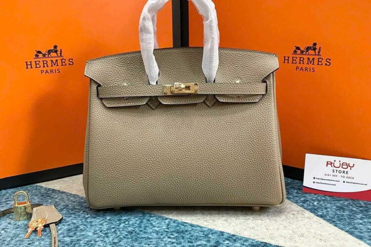 Túi Hermes Birkin 25 Gris Alphate Togo GHW Xám Da Nhập Khâu Tay