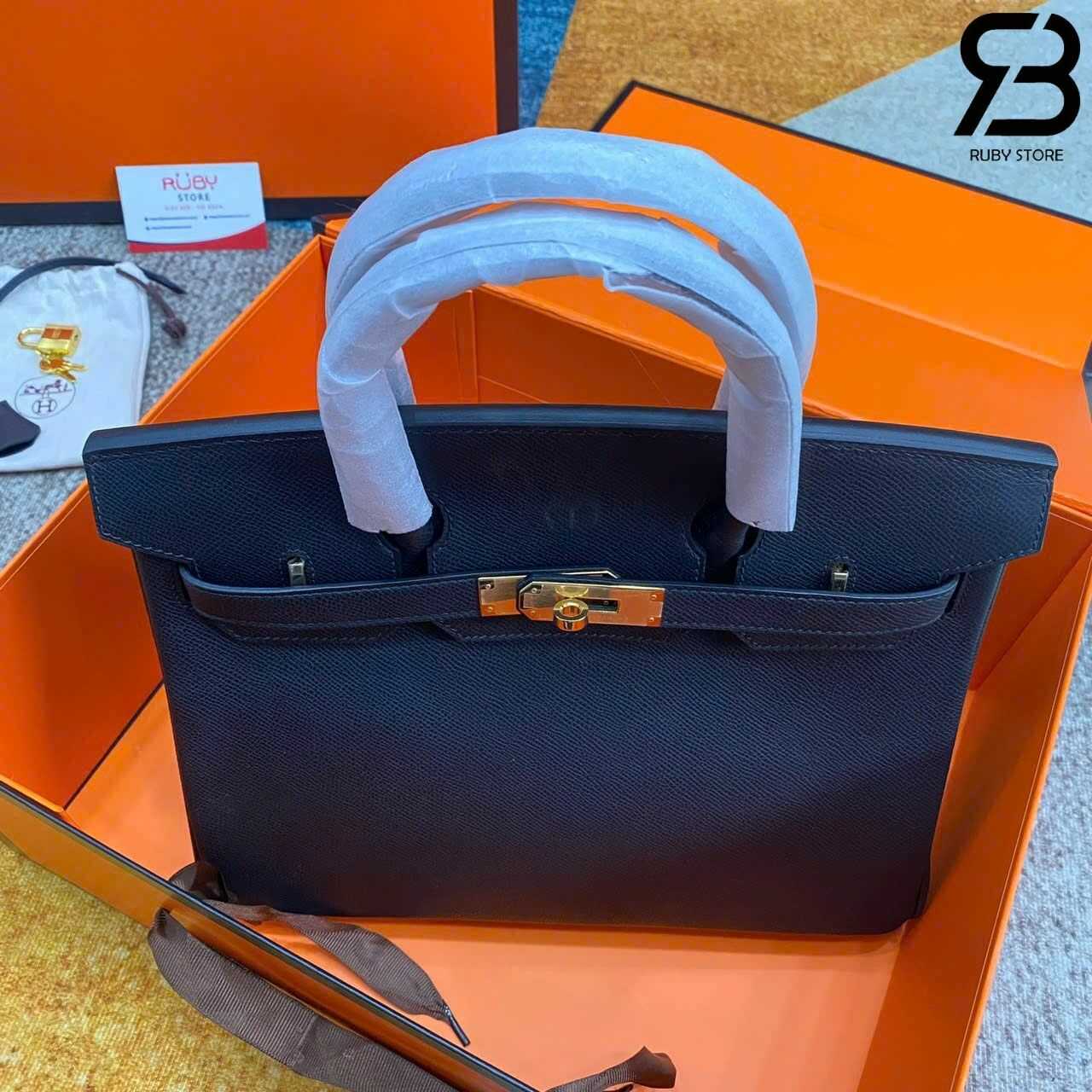 Túi Hermes Birkin 30 Noir Black Epsom GHW Đen Da Nhập Khâu Tay