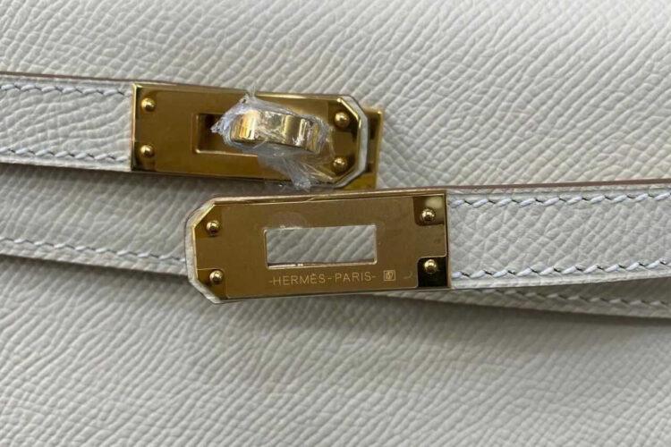 Túi Hermes Kelly 25 Craie Epsom GHW Màu Kem Da Nhập Khâu Tay