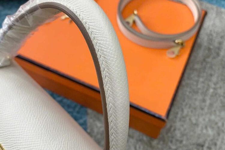 Túi Hermes Kelly 25 Craie Epsom GHW Màu Kem Da Nhập Khâu Tay