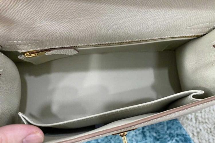 Túi Hermes Kelly 25 Craie Epsom GHW Màu Kem Da Nhập Khâu Tay