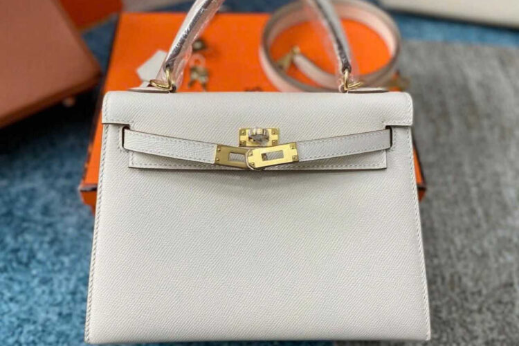 Túi Hermes Kelly 25 Craie Epsom GHW Màu Kem Da Nhập Khâu Tay