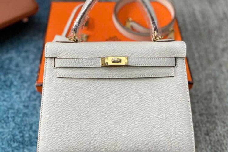 Túi Hermes Kelly 25 Craie Epsom GHW Màu Kem Da Nhập Khâu Tay