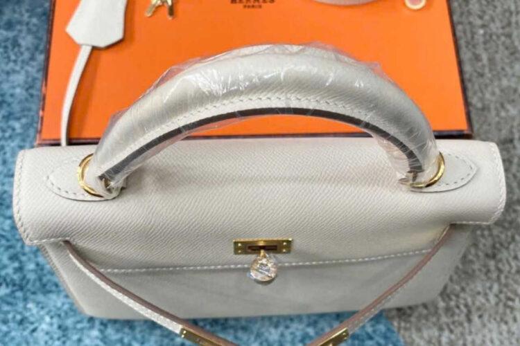 Túi Hermes Kelly 25 Craie Epsom GHW Màu Kem Da Nhập Khâu Tay