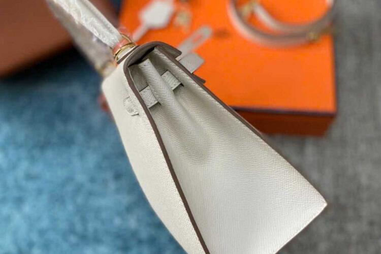 Túi Hermes Kelly 25 Craie Epsom GHW Màu Kem Da Nhập Khâu Tay