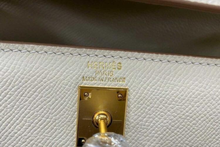 Túi Hermes Kelly 25 Craie Epsom GHW Màu Kem Da Nhập Khâu Tay